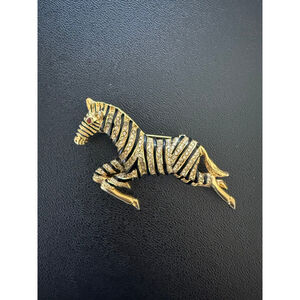Vintage 1950s Running Zebra Rhinestone Brooch